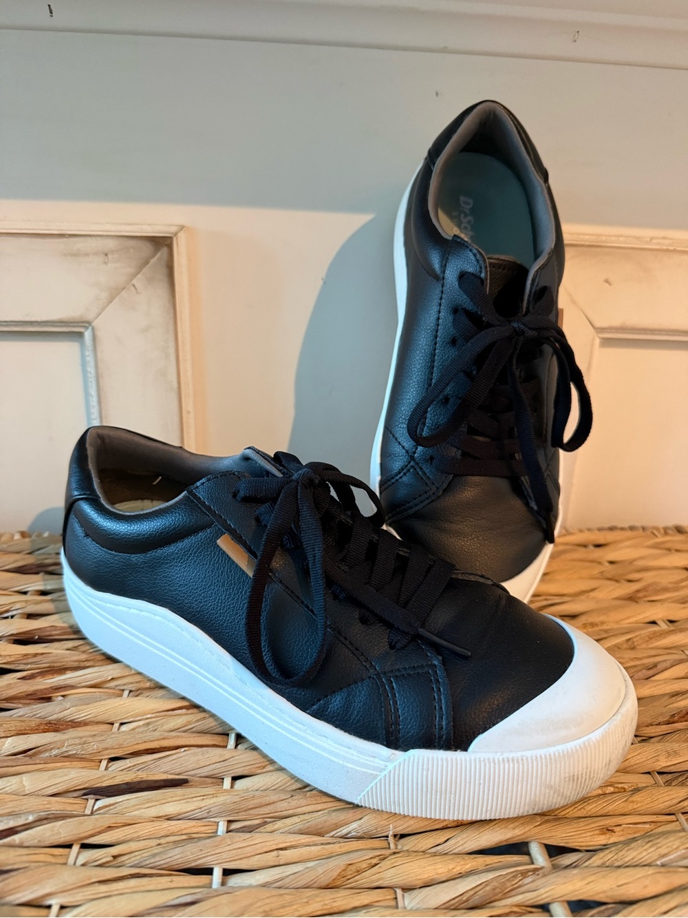 Black Leather Platform Lace-Up Sneakers by Dr. Scholl's